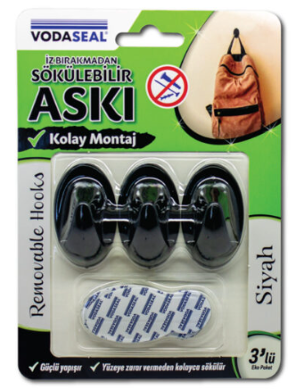 Vodaseal HB-01 İz Bırakmaz 3 lü Askı Siyah