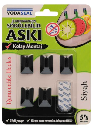 Vodaseal HS-02B Siyah 5 li İz Bırakmayan Askı