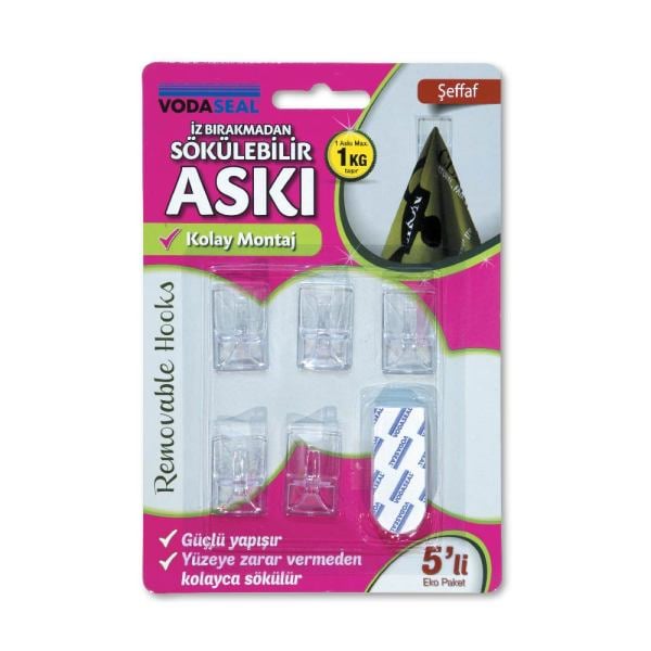 Vodaseal İz Bırakmaz 5 li Askı Şeffaf
