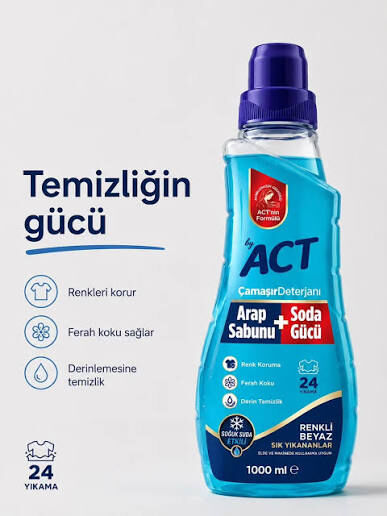 Act Çamaşır Deterjanı Arap Sabunu+Soda 1000ml