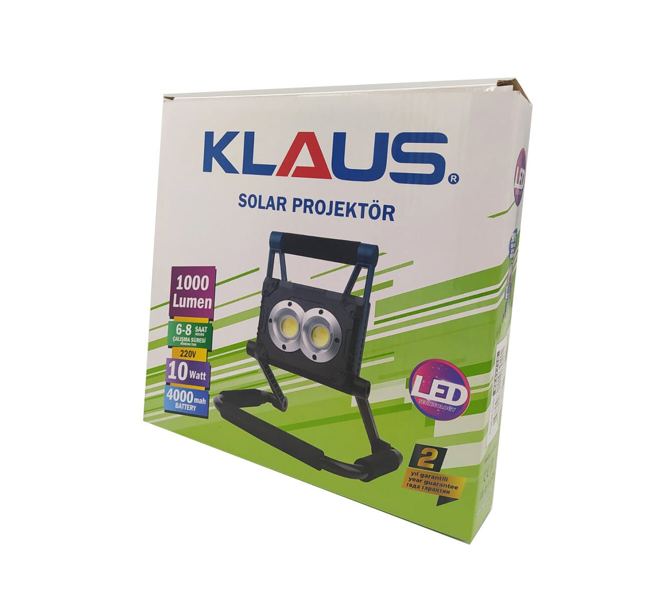Klaus Güneş Panelli Projektör 10W 4000mah 1000lm