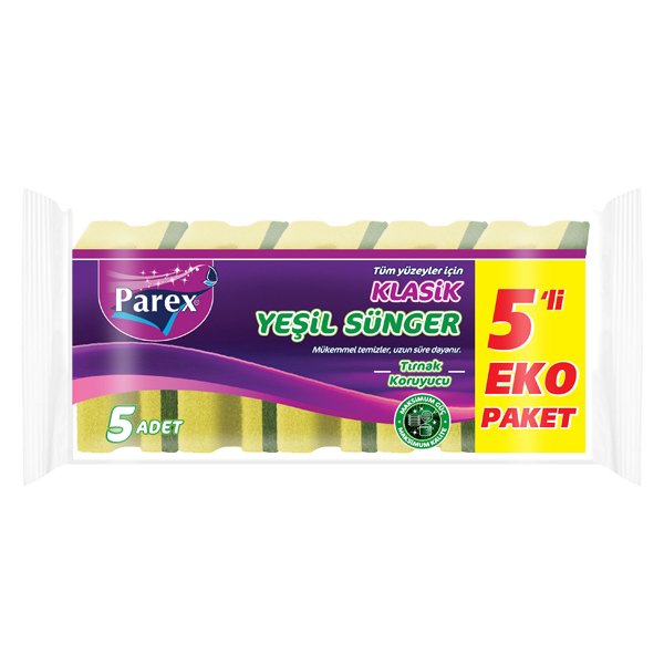 Parex Klasik Yeşil Sünger Oluklu 5 li