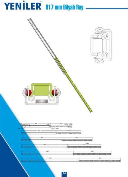 Yeniler 17mm Bilyalı Ray Tek Açılım 30cm
