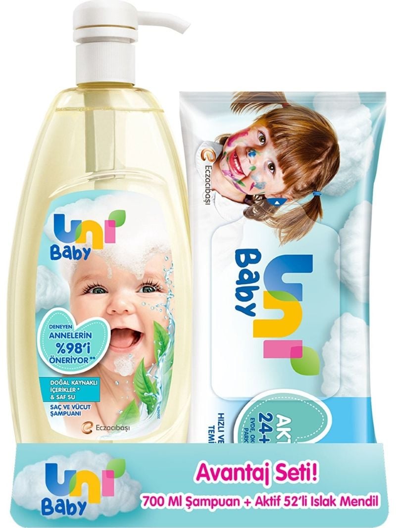 Uni Baby Şampuan 700ml+Aktif Mendil 52 li