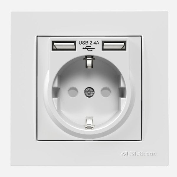 Mutlusan Rita Beyaz İkili Usb Topraklı Priz