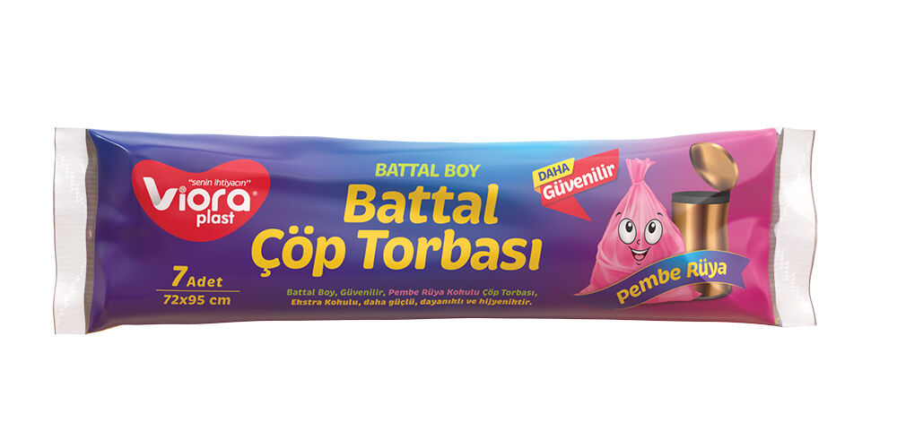 Viora Çöp Poşeti Standart Battal Boy Pembe 72x95m