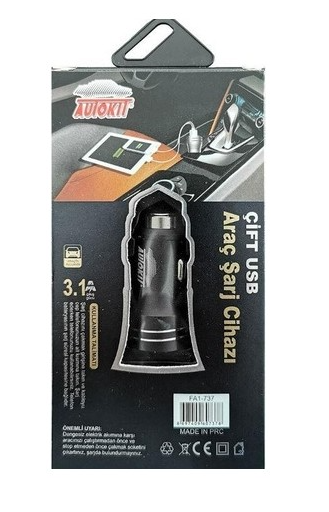 Autokit Metal Araç Şarjı 2 USB 3.1Amper İphone