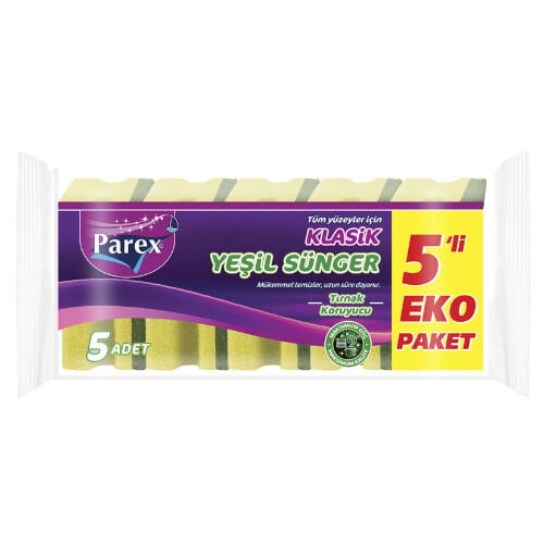 Parex Smart Klasik Yeşil Sünger Oluklu 5 li