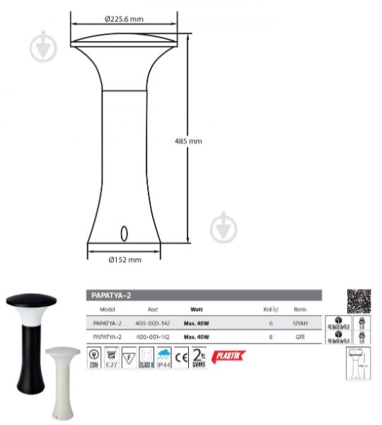 Horoz Papatya-2 Gri Bahçe Aydınlatması
