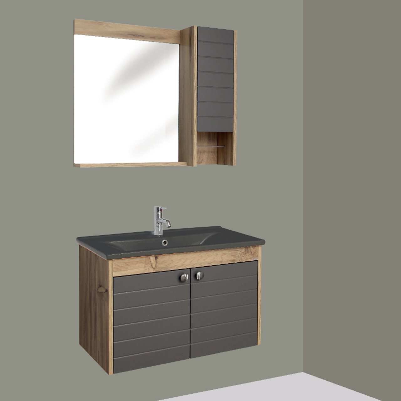 Alvit Class Banyo Dolabı Takım 80cm Keçe-Füme
