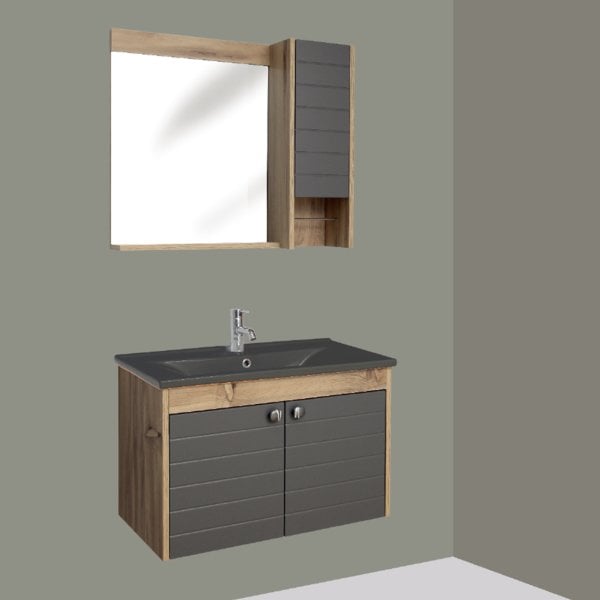 Alvit Class Banyo Dolabı Takım 80cm Keçe-Füme