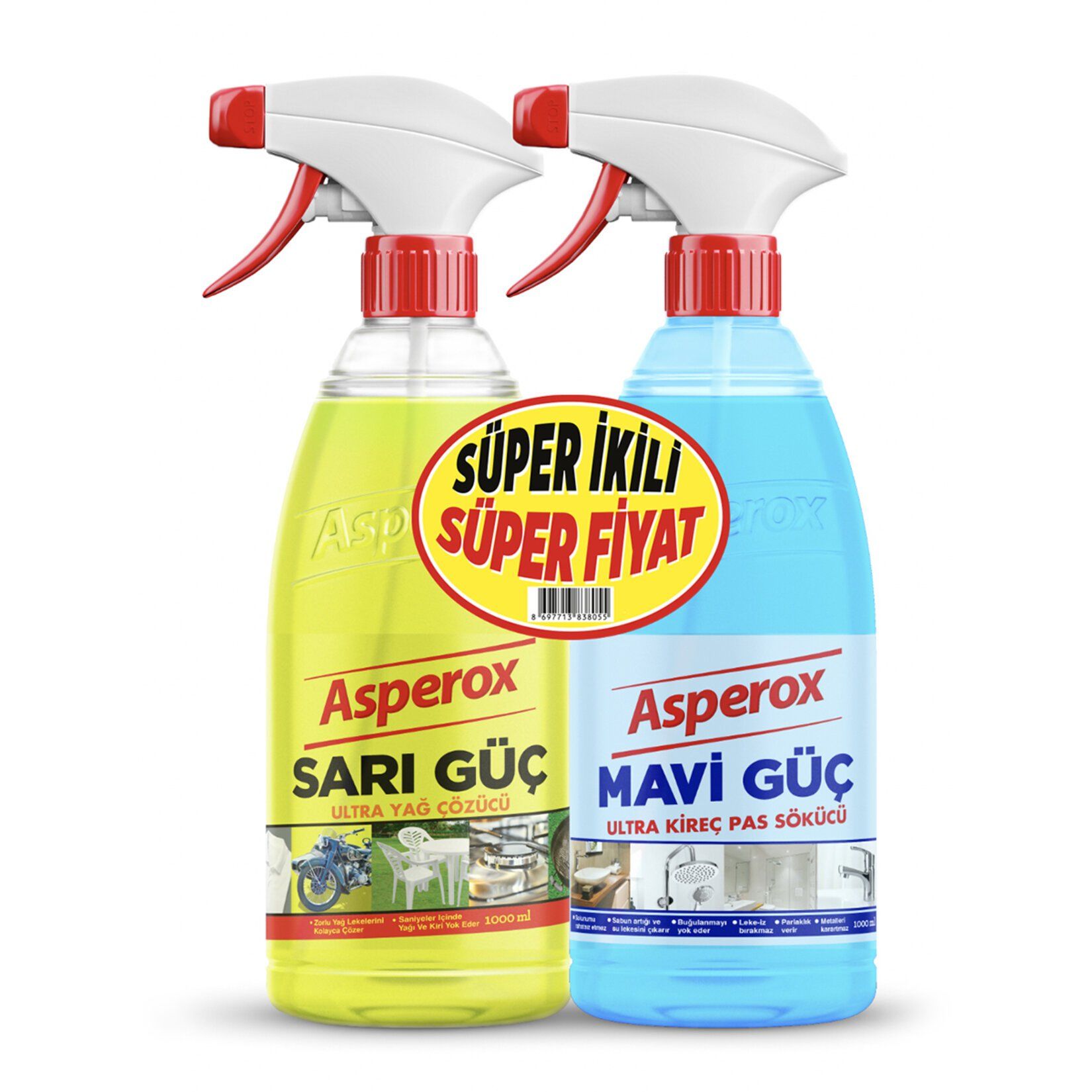 Asperox 1+1 Sarı+Mavi Güç Süper İkili 1L