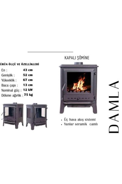 TDS Damla Döküm Şömine Soba Yan Camlı