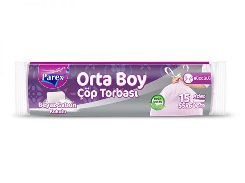 Parex Çöp Torbası Büzgülü Orta Beyaz Sabun Kokulu