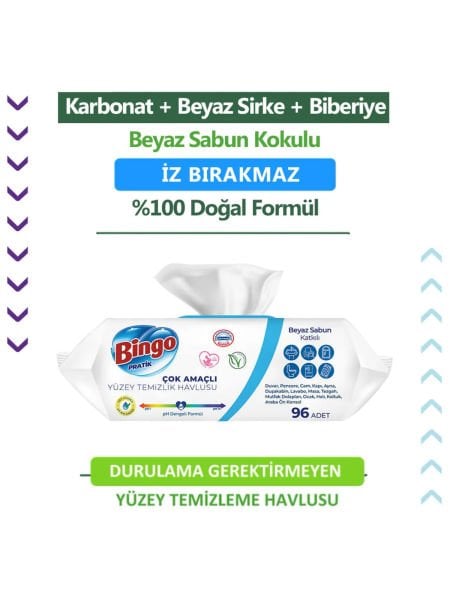 Bingo Yüzey Temizlik Havlusu Beyaz Sabun 96lı