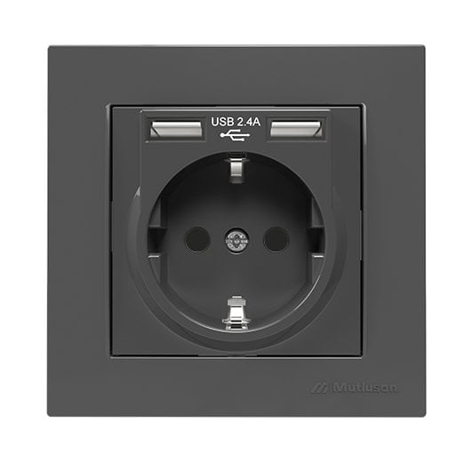 Mutlusan Rita Füme İkili Usb Topraklı Priz