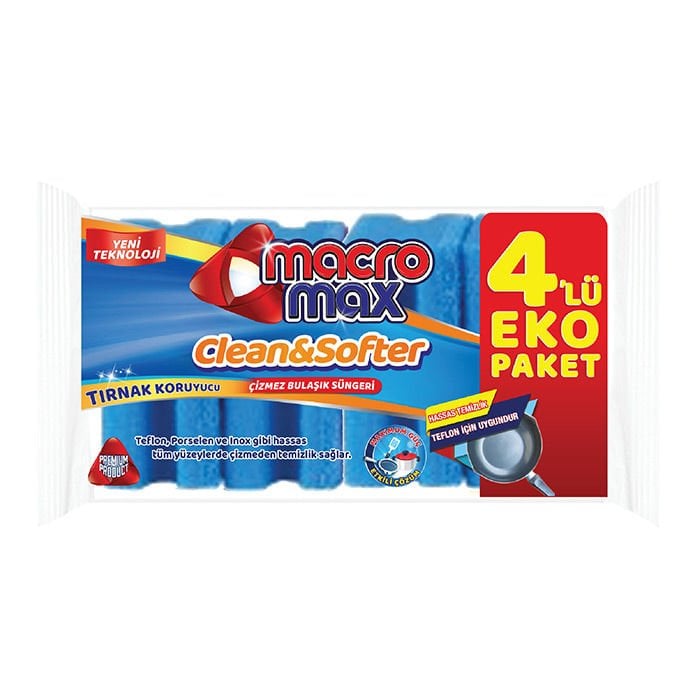 Macromax Çizmez Oluklu Sünger 4 lü