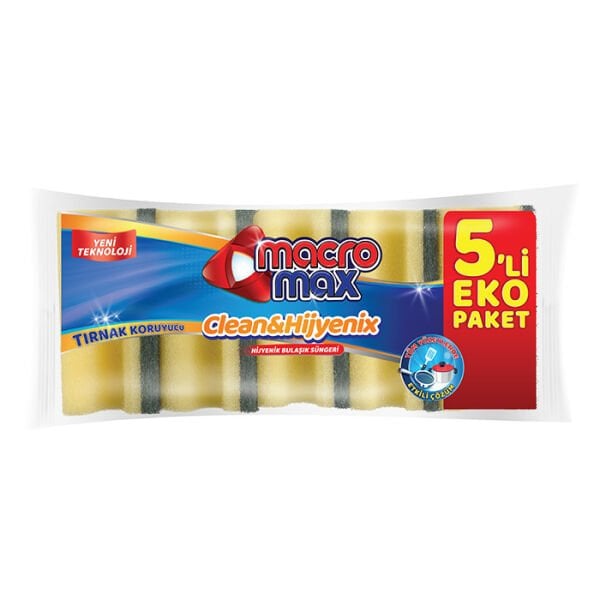 Macromax Klasik Yeşil Düz Sünger 5 li