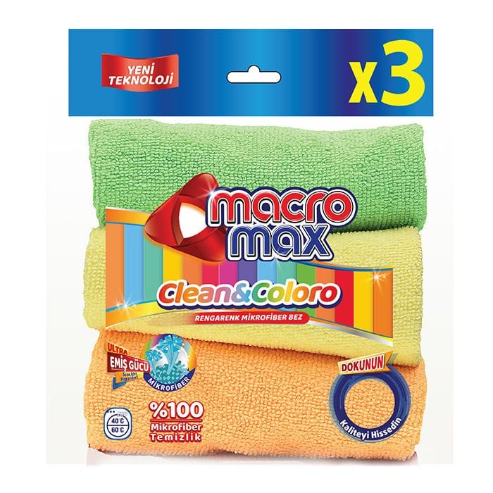 Macromax Rengarenk Mikrofiber Tem.Bezi 3 lü