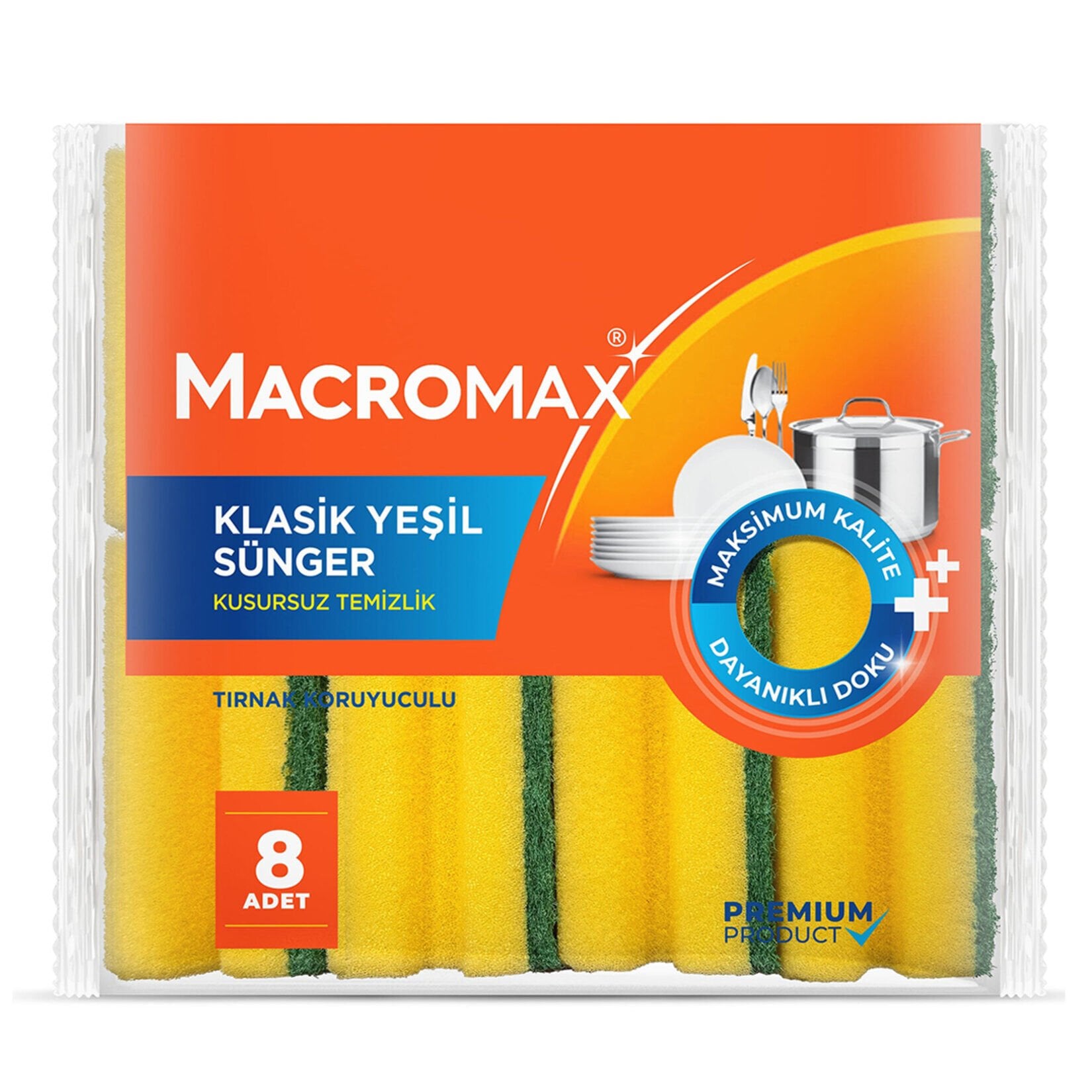 Macromax Klasik Yeşil Oluklu Sünger 8 li