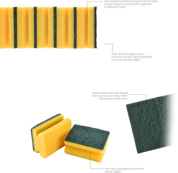 Macromax Klasik Yeşil Oluklu Sünger 5 li