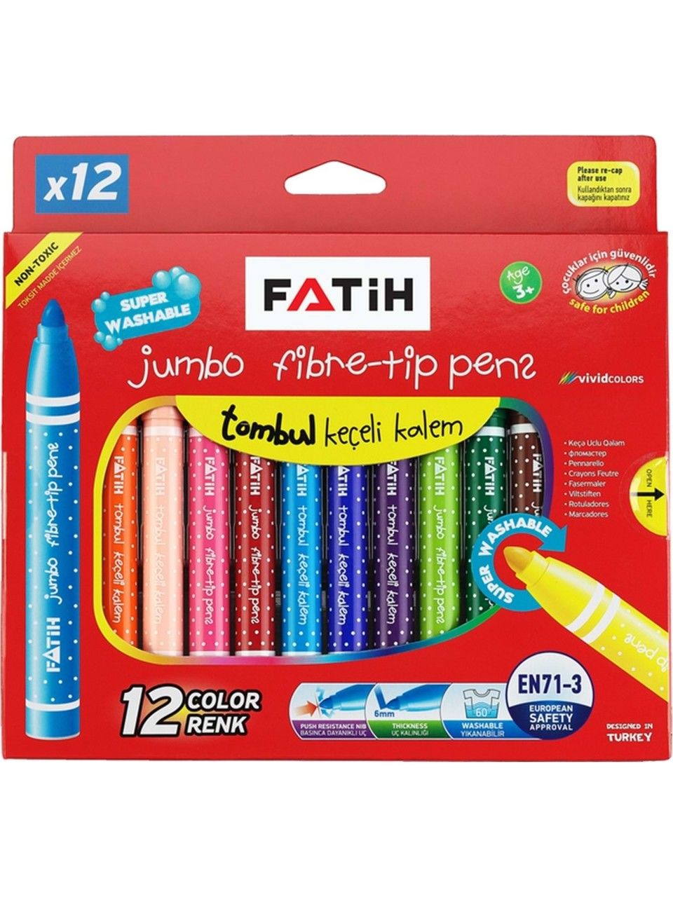 Fatih Keçeli Boya Kalemi 12 Renk Yıkanabilir