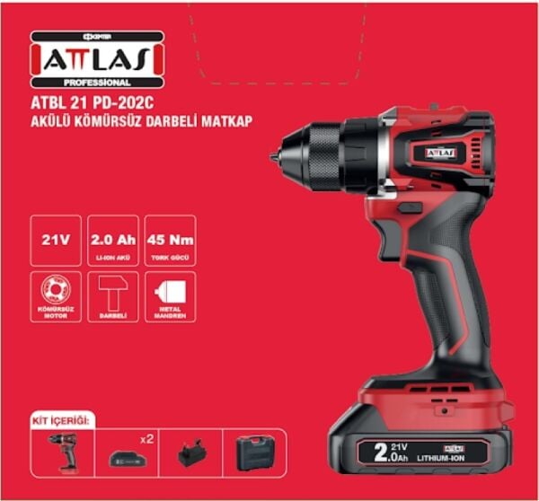 ATTLAS ATBL 21PD-202C Akülü Kömürsüz Darbeli Matkap
