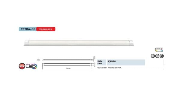 Horoz Tetra 36 Led Bant Armatür 120cm 6400k