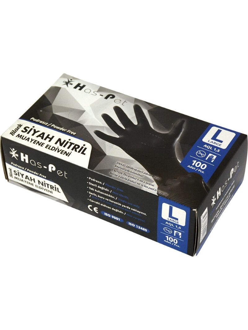 Haspet Muayene Eldiveni Nitril Siyah Large 100 lü