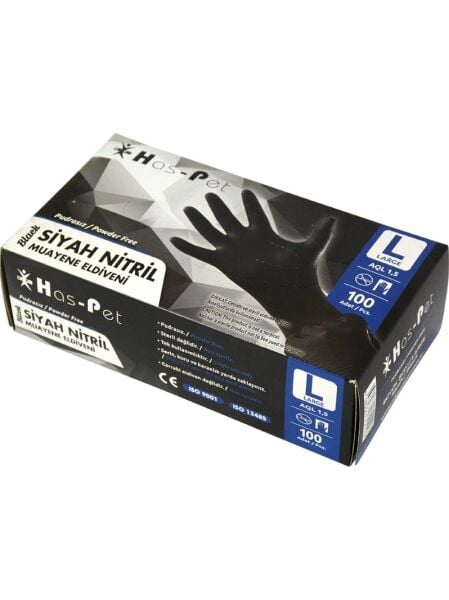 Haspet Muayene Eldiveni Nitril Siyah Large 100 lü