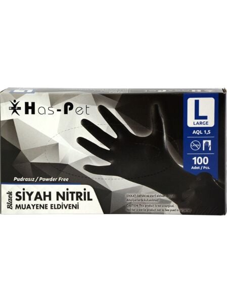 Haspet Muayene Eldiveni Nitril Siyah Large 100 lü