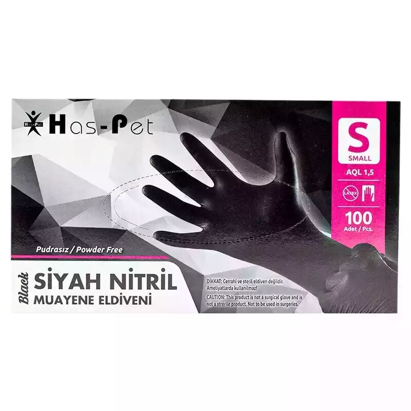 Haspet Muayene Eldiveni Nitril Siyah Small 100 lü