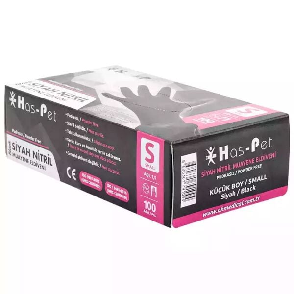 Haspet Muayene Eldiveni Nitril Siyah Small 100 lü