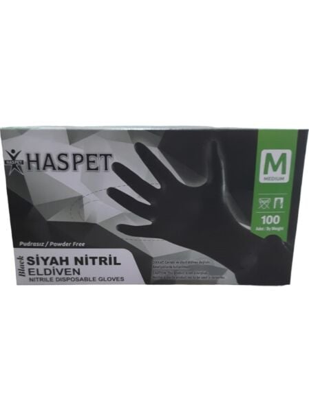 Haspet Muayene Eldiveni Nitril Siyah Medium 100 lü