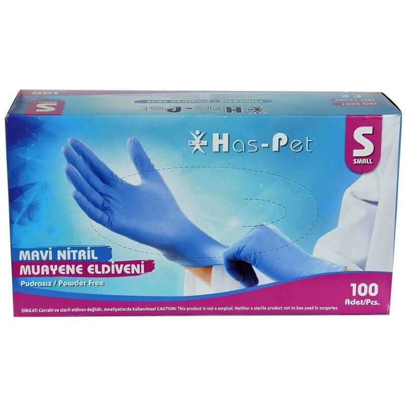 Haspet Muayene Eldiveni Nitril Mavi Small 100 lü