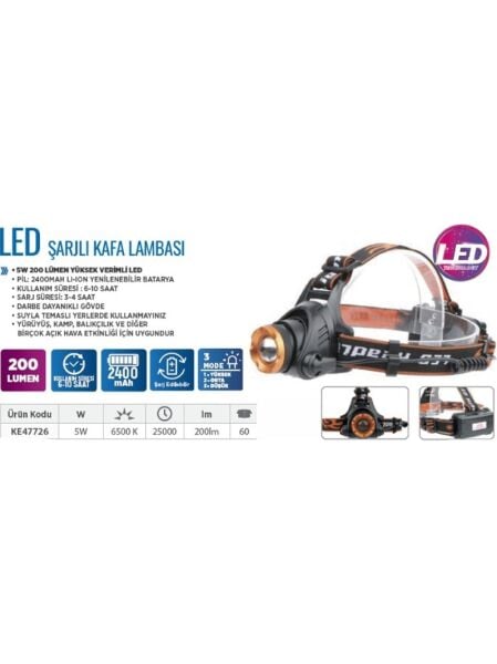 Klaus Kafa Lambası 5W 200Lümen 2400MAH
