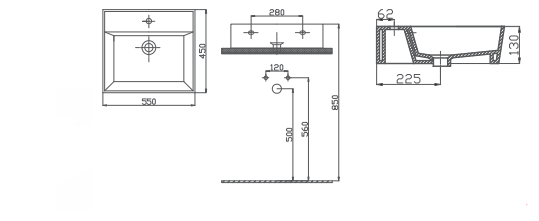 Alvit Architect Tezgah Üstü Lavabo 45x55cm Parlak Siyah