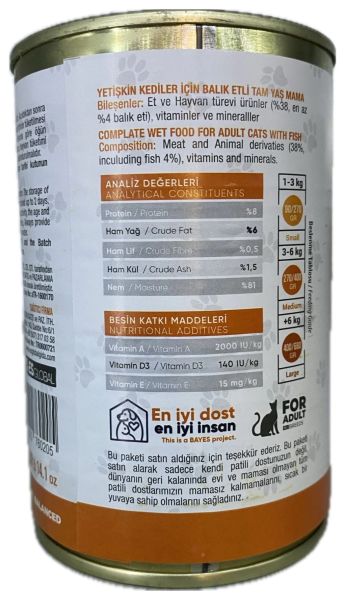Bayes Yetişkin Kedi Balıklı Yaş Mama 400 Gr