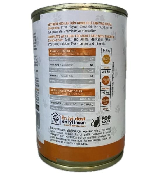 Bayes Yetişkin Kedi Tavuklu Yaş Mama 400 Gr