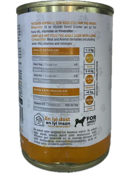 Bayes Yetişkin Köpek Kuzu Etli Yaş Mama 400 Gr