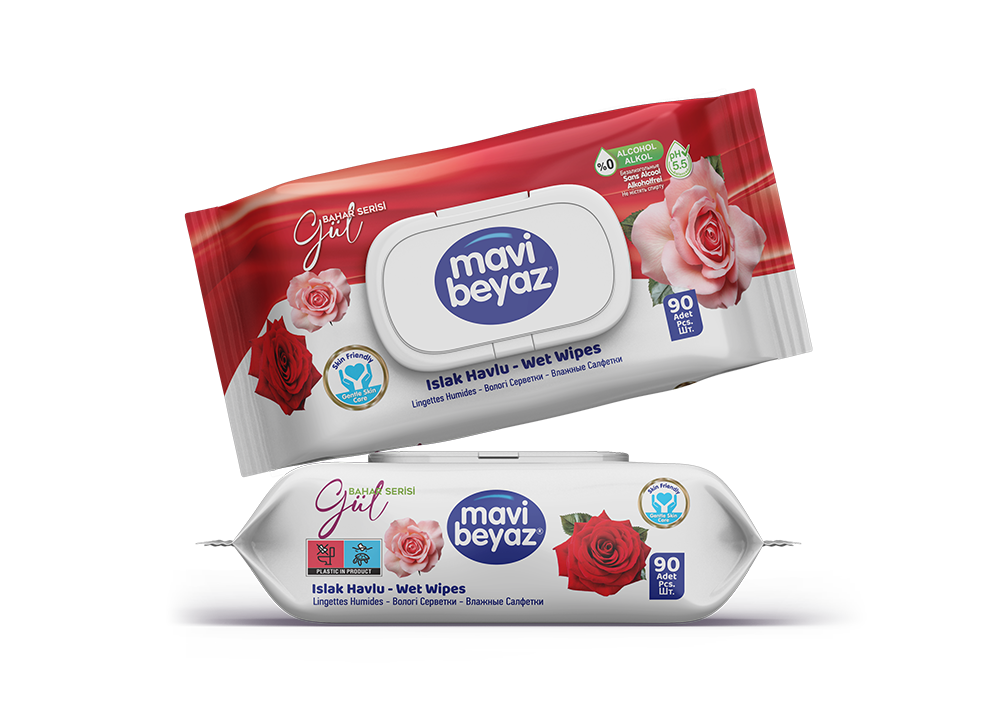 Mavi Beyaz Islak Havlu Gül 90 lı