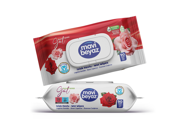 Mavi Beyaz Islak Havlu Gül 90 lı