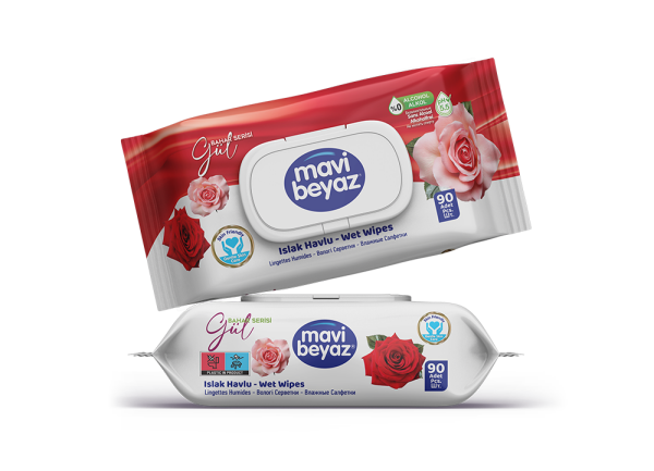 Mavi Beyaz Islak Havlu Gül 90 lı