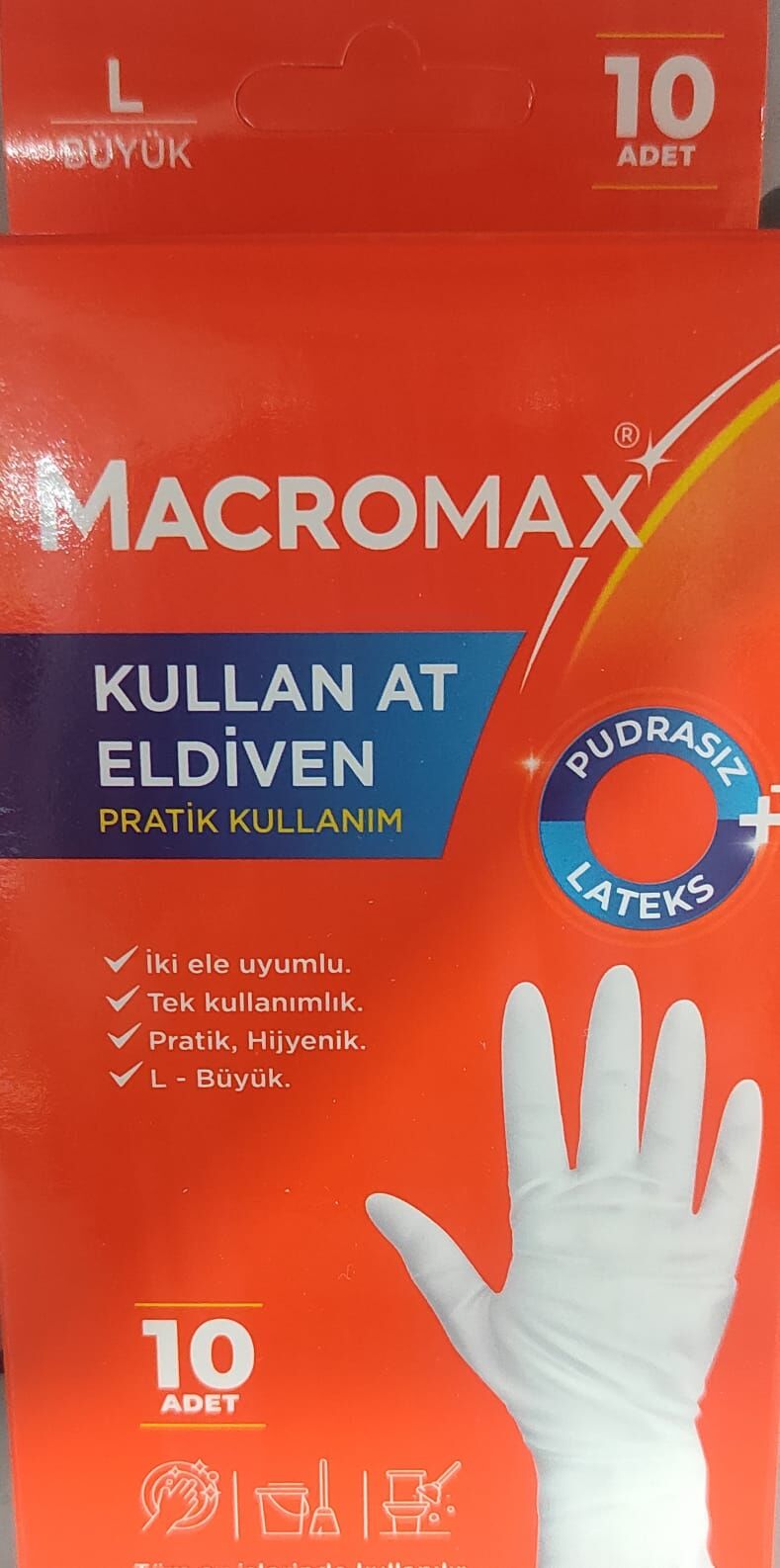 Macromax Kullan At Lateks Eldiven L Pudrasız