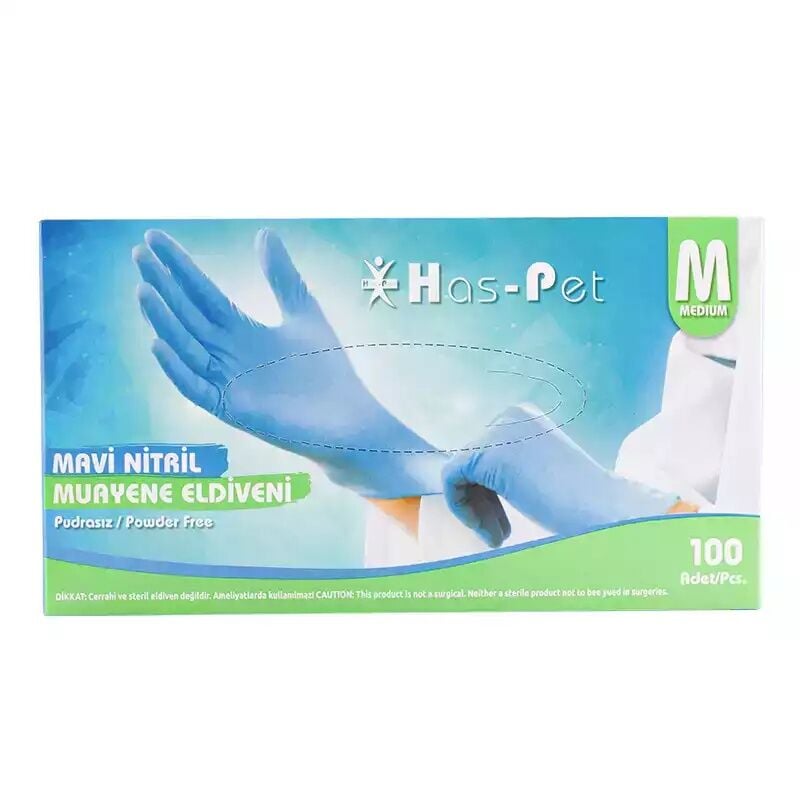 Haspet Muayene Eldiveni Nitril Mavi Medium 100 lü