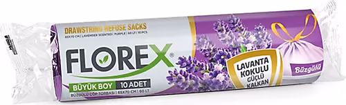 Florex Çöp Torbası Büzgülü Lavanta Büyük 10 lu