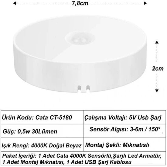 Cata CT-5180 Kablosuz Led Kabin Mıknatıslı