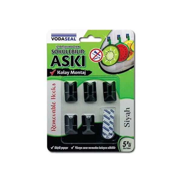 Vodaseal HS-02B Siyah 5 li İz Bırakmayan Askı