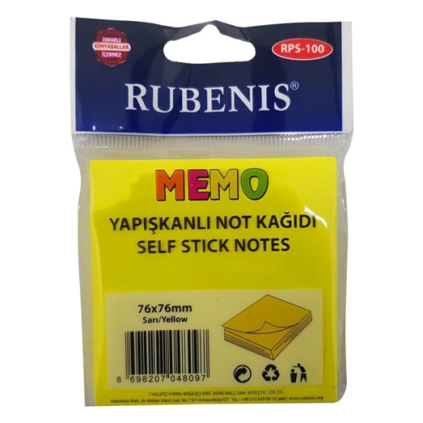 Rubenis 76x76mm Yapışkanlı Not Kağıdı RPS-24