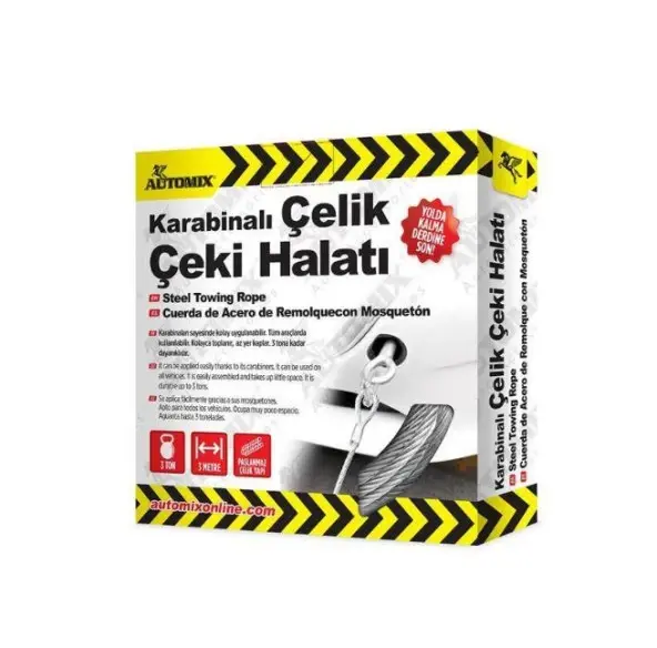 Automix Karabinalı Çelik Çeki Halatı